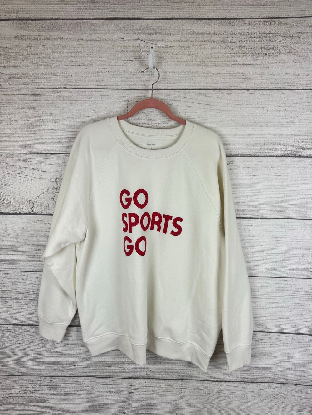 Sonoma Plus Size Ivory "Go Sports Go" Graphic Crew Sweatshirt Size 1X